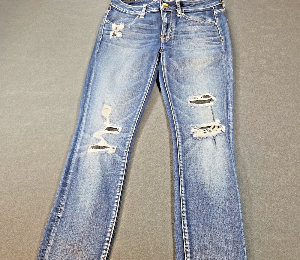 American Eagle Super Stretch Jegging Womens Sz 6 Reg Distressed Ripped Denim